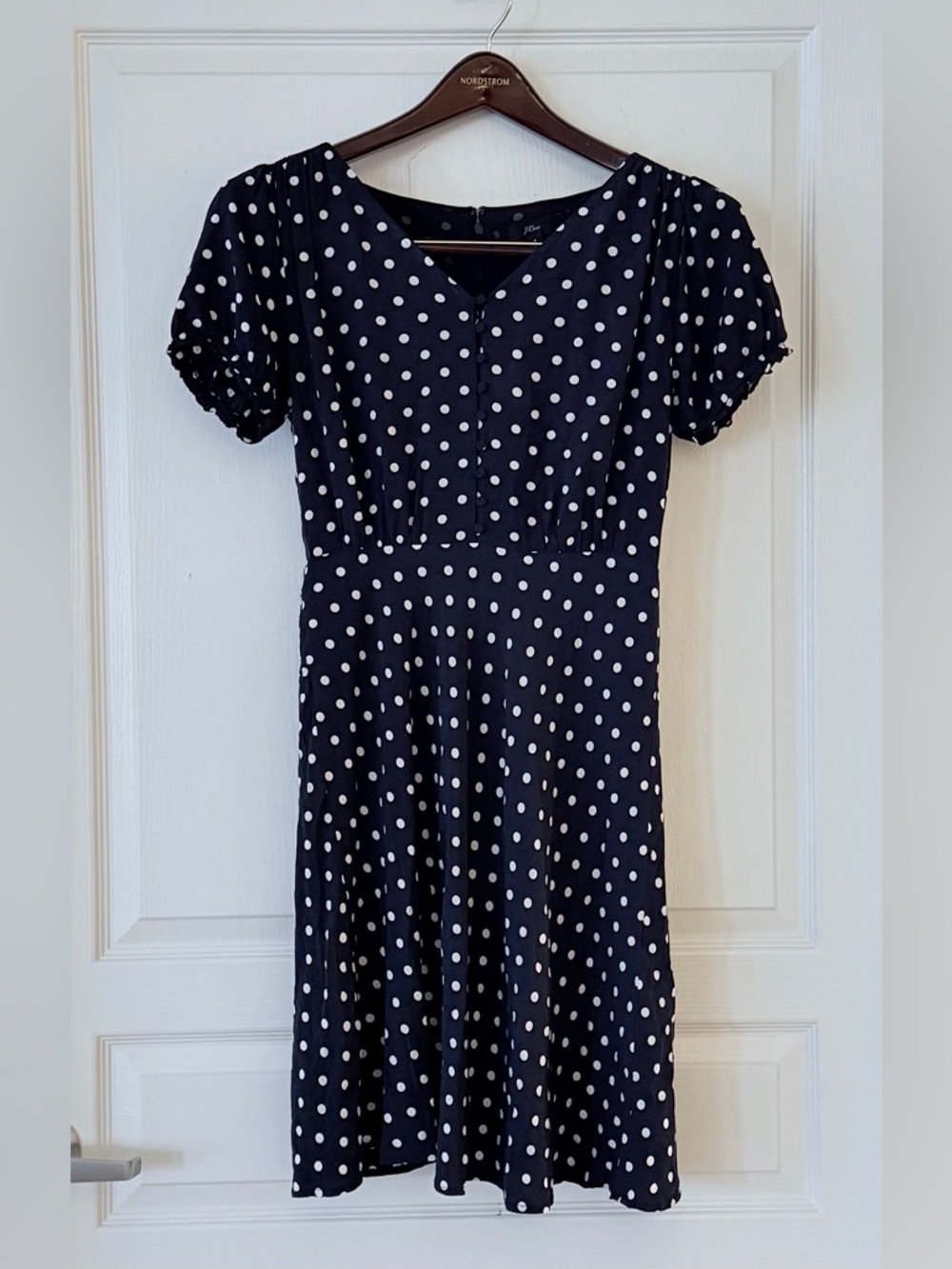 J. Crew Navy and White Polka Dot Midi Dress - Picture 2 of 3